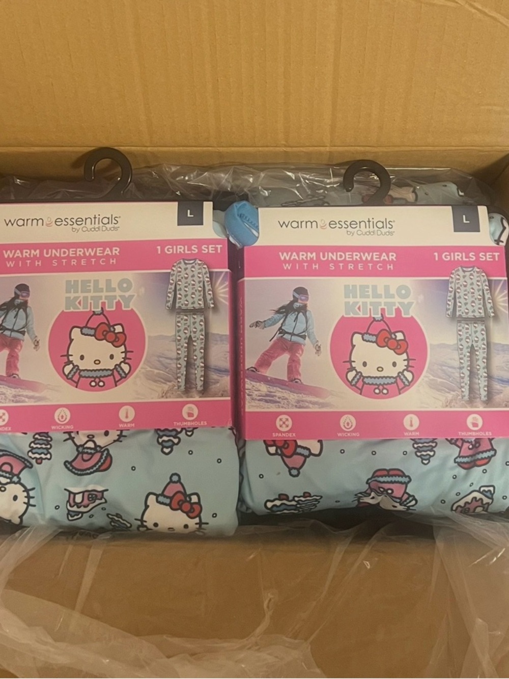 2pc Hello Kitty Warm Underwear Set - Girls Light Blue Size Large